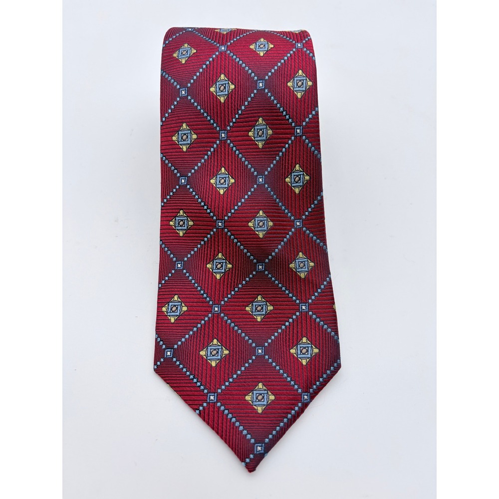 Jos A Bank Necktie Mens OS Red Reserve Diamond Geometric Silk Classic Business